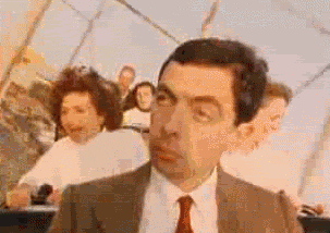 gif of Mr Bean falling asleep during his ride on Skyways