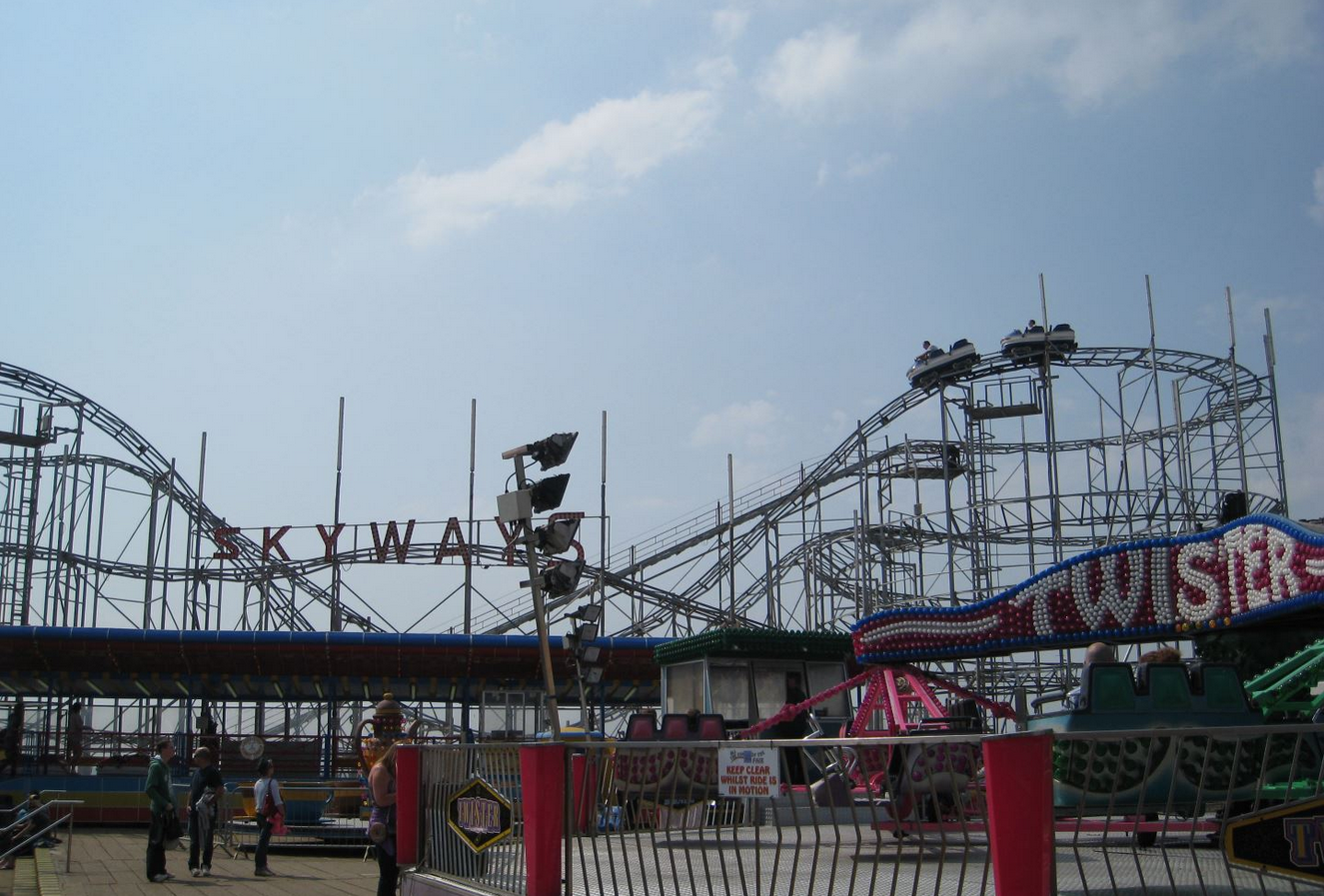 The Skyways rollercoaster pictured behind the Twister flat ride