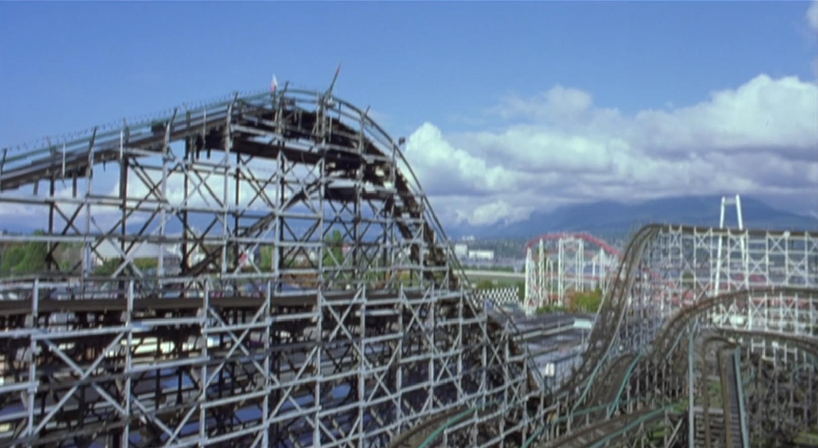 Wooden Roller Coaster's turn around from somewhere on the track